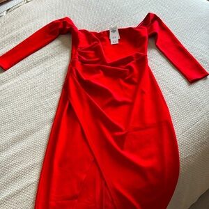 Red long sleeve off the shoulder midi dress, NWT, Medium